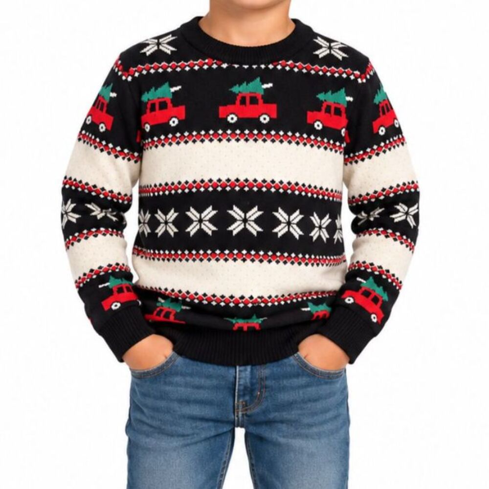 Andy & Evan Boys’ Christmas Red Truck Fair Isle Cotton Sweater | Size 7